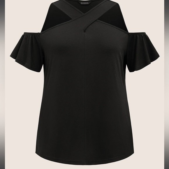 Bloomchic Solid Overlap Collar Ruffle Sleeve T-Shirt - Picture 6 of 7
